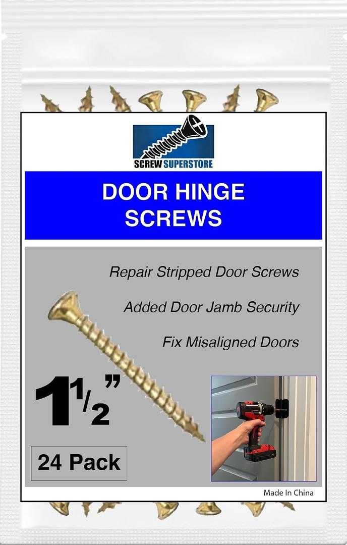 2 x Door Hinge Screws Extra Long #9 x 1-1/2" Polished Brass Finish Wood Screws Door Security Screws for Sagging Door Repair, Heavy Duty Steel, 24 Pack