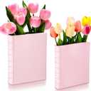 Vesici 2 Pcs Ceramic Book Shape Vase for Flowers Gifts for Christmas Cute Bookshelf Decor Vase for Book Lovers Gifts Unique Vases Home Decor for Bookshelf Dining Table Office Home(Pink)