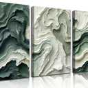 3pcs Abstract Texture Canvas Wall Art Neutral Green And Beige Wall Decor Pictures Modern Minimalist Green Wave Posters Prints Paintings for Living Room Bedroom Office Furniture Decoration