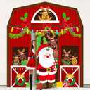 Peryiter 4 Pcs Christmas Door Cover Decorations Santa's Reindeer Barn Door Cover Backdrops Christmas Hanging Banner Backdrops Photo Props for Xmas Holiday Office Home Party Outdoor Porch Decor