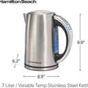 Hamilton Beach 1.7 Liter Temperature Control Electric Kettle, Water Boiler & Heater, Fast Boiling 1500 Watts, BPA Free, Cordless, Auto-Shutoff and Boil-Dry Protection, Stainless Steel (41020R) (1.8 Quarts)