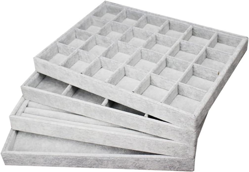 RJ Displays-Ice Grey Velvet Decorative 24 Slot Jewelry Display Box Dresser Top For Necklace, Earrings, Pendants, Organizer, 24 Slot