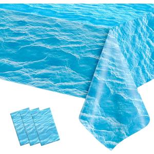 3 Pcs Ocean Waves Tablecloth Plastic 54 x 108 Inch Ocean Water Table Cover Blue Under The Sea Pool Beach Birthday Party Decorations Shower Supplies Beach Backdrop Ocean Decor