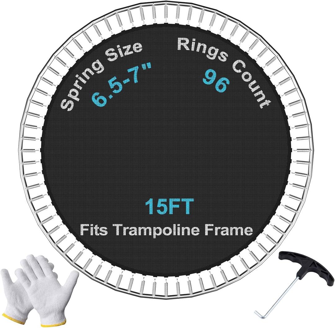 SPORTYOUTH Trampoline Replacement Mat, Fits 12ft 14ft 15ft Round Trampolines Frame with 72/88/96 V-Rings Using 5.5/6.5/7 in Springs, Water-Resistant, UV Resistant, Good Jumping Bounce