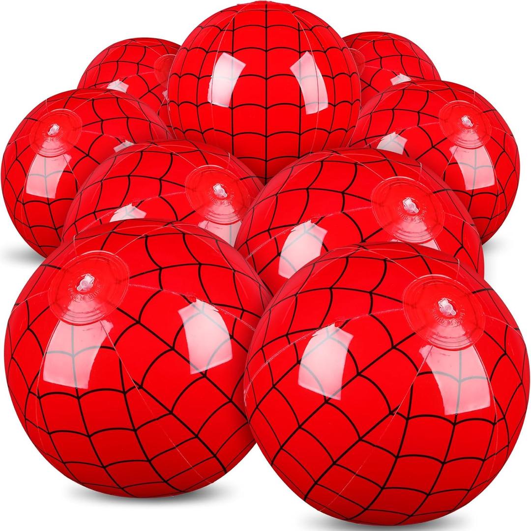 12 Pack Spider Web Themed Beach Ball for Kids 7.87" Bulk for Summer Pool and Beach Game Gifts Blue and Red Spider Web Birthday Party Supplies End of the Year Class Party Decorations Favor