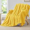 BEDELITE Fleece Throw Blanket for Couch - 300GSM Soft & Warm Fluffy Yellow Blanket, Decorative and Giftable Striped Blankets for Women, Men, 50"x60"