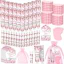 Loopeer 30 Set/150 Pcs Pink Flowers Baby Shower Favors for Guests Gifts Hand Cream Lip Balm Soap Party Favors Gifts Travel Size with Organza Bags, Thanks You Card for Baby Shower Birthday Wedding