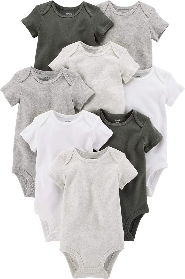 Carter's unisex-baby 8-pack Short Sleeve Bodysuits (White/Grey) 
12M