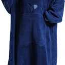 Wearable Blanket Hoodie for Women - Oversized Hooded Blanket for Adults Cozy Christmas Birthday Gifts for Mom Dad Fluffy Plush Blanket Sweatshirt Navy Blue (Adults Extra Long)