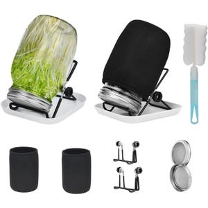Lulonpon Sprouting Kit, 2 Sprouting Jar Kits, Wide Mouth Quart Mason Jars with Stainless Steel Screen Sprout Lids,1000ml, Stand and Canning Brush,Seed Sprouter Set for Growing Broccoli, Alfalfa