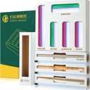 Calmbee 9 in 1 Bamboo Storage Bag Organizer for Kitchen Drawer  Plastic Wrap Dispenser with Cutter & Foil Organizer, Wooden Baggie Organizer for Sandwich, Snack, Gallon, Quart Sizes, White