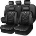 CAR PASS 5 Seats Piping Luxury Faux Leather Seat Covers Full Set, Anti-Slip Waterproof Seat Covers Compatible with Front Armrests, Universal Fit for Suvs,Vans,Trucks,Airbag Compatible, Pure Black