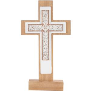 TRENDIN Wooden Standing Cross Decor for Table Desk, Rustic Stand Up Wood Cross Statue for Shelf, Decorative Catholic Christian Religious Home Decoration for Bedroom, Living Room