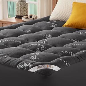 BEDLORE Queen Mattress Topper Viscose Derived from Bamboo, Thick Pillow Top Mattress Pad with Stretchable Pockets for 6-18 inches Mattress, Soft Mattress Topper for Back Pain Relief(Dark Gray)