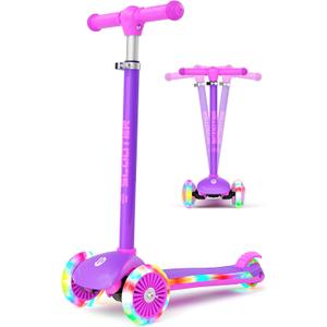 KORIMEFA Scooter for Kids Ages 3-8 with Light-Up Wheels & Deck, 3-Wheel Toddler Scooter with Adjustable Height, Anti-Slip Deck, Lean-to-Steer