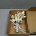 Floral Bouquet 12 Artificial Calla Lilies with 8 Artificial Tulip Flowers, Bridesmaid Bouquet with Wedding Ceremony Festivals Anniversary Bridal Rehearsal Party Bar Table Decor(Cream and Pink)