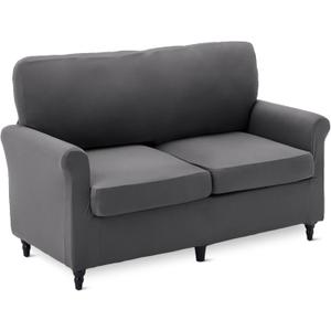 Amazon Basics Stretchy Spandex Blend Sofa Slipcover with Elastic Bottom, Two Seat Sofa, Medium, Dark Gray