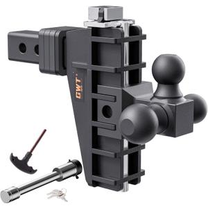 Adjustable Trailer Hitch, Tri-Ball (1-7/8" x 2" x 2-5/16") Drop Hitch, Fits 2-Inch Receiver, 6 Inch Drop Hitch, 17000 LBS GTW-Class 3 Tow Hitch for Heavy Duty Truck, Black, Solid Ball Mount