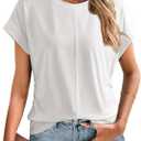 Dokotoo Spring Tops for Women 2025 Cap Sleeve Side Ruched Summer Tops for Women Trendy Women Clothing (XXL)