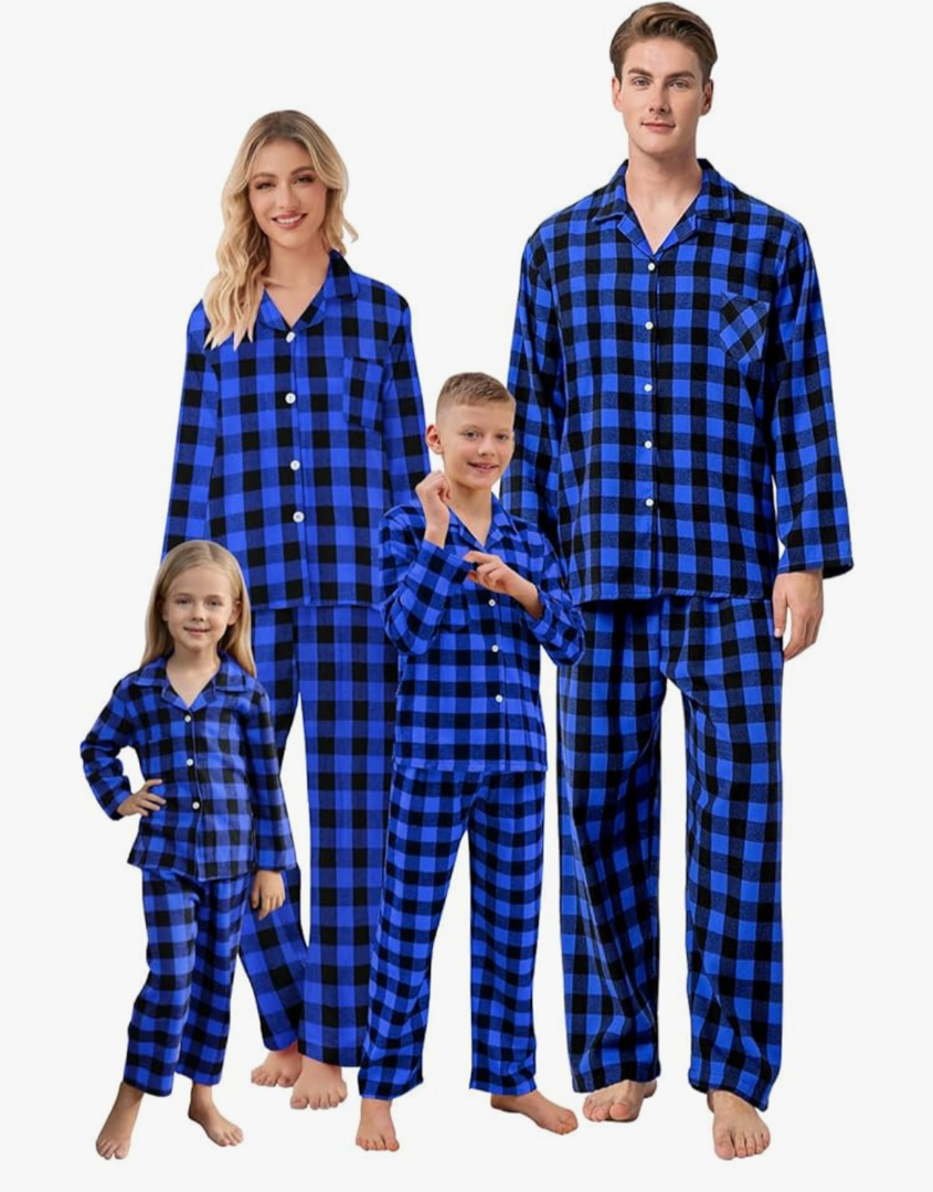 QZH.DUAO Matching Family Christmas Pajamas Set Long Sleeve Holiday Warm Sleepwear Couple Button Down Pjs Set, XS