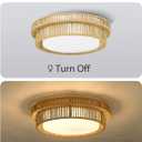 LED Rattan Ceiling Light, HWH Boho Light Fixtures Ceiling 22W, 15'' Handwoven Twine Cage Light Fixtures Close to Ceiling Light 5CCT, 5HYS78MF-LED