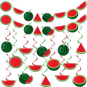 MotiMind 34 Pcs Summer Watermelon Party Decorations Watermelon Hanging Swirl Decorations Pre Strung Watermelon Banner Fruit Birthday Party Supplies for Summer Hawaiian Tropical Luau Beach Themed Party