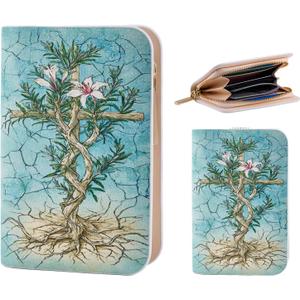 6 x Cute Women Wallet, PU Little Women Coin Purse Wallet-Zipper Pocket Wallet,Small Slim Thin Credit Card Wallet for Female Ladies Teen Girls Girly,Floral Pattern (BlessedBlossomCross)