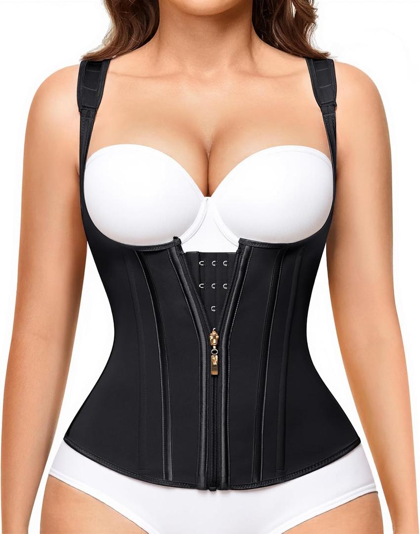 Nebility Waist Trainer for Women Corset Shapewear Tummy Control Faja Body Shaper Waist Cincher with Adjustable Strap (Black, L)