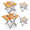 BIQISSI Portable Camping Table, Compact Camping Side Table with Carrying Bag, Ultralight Aluminum Beach Table Folding for Hiking, Camping, Picnicking, BBQ, Outdoor Cooking (Wood 16"+22")