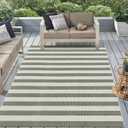 Green and White Striped Outdoor Rug 5x7, Washable Cotton Woven Patio Rug, Reversible Foldable Front Porch Decor Indoor Outdoor Rugs for Farmhouse/Living Room