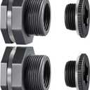 Outus 2 Pieces PVC Bulkhead Fitting with Plugs for Rain Barrels, Aquariums, Water Tanks, Tubs, Pools (1 Inch+5 mm Thick Silicon Seal Gasket, Dark Grey)