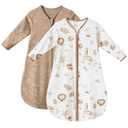 JELLYMONI Baby Sleep Sack 6-12 Months Long Sleeve Wearable Blanket for Baby, 100% Cotton 2 Pack Infant Toddler Baby Sleeping Sack Lightweight Soft 2-Way Zipper (Medium, Animal/Khaki)