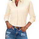 siliteelon Button Down Shirts for Women Dress Shirt Long Sleeve Blouses Stretch Fitted Wrinkle Free Collared Work Tops -B Beige XS