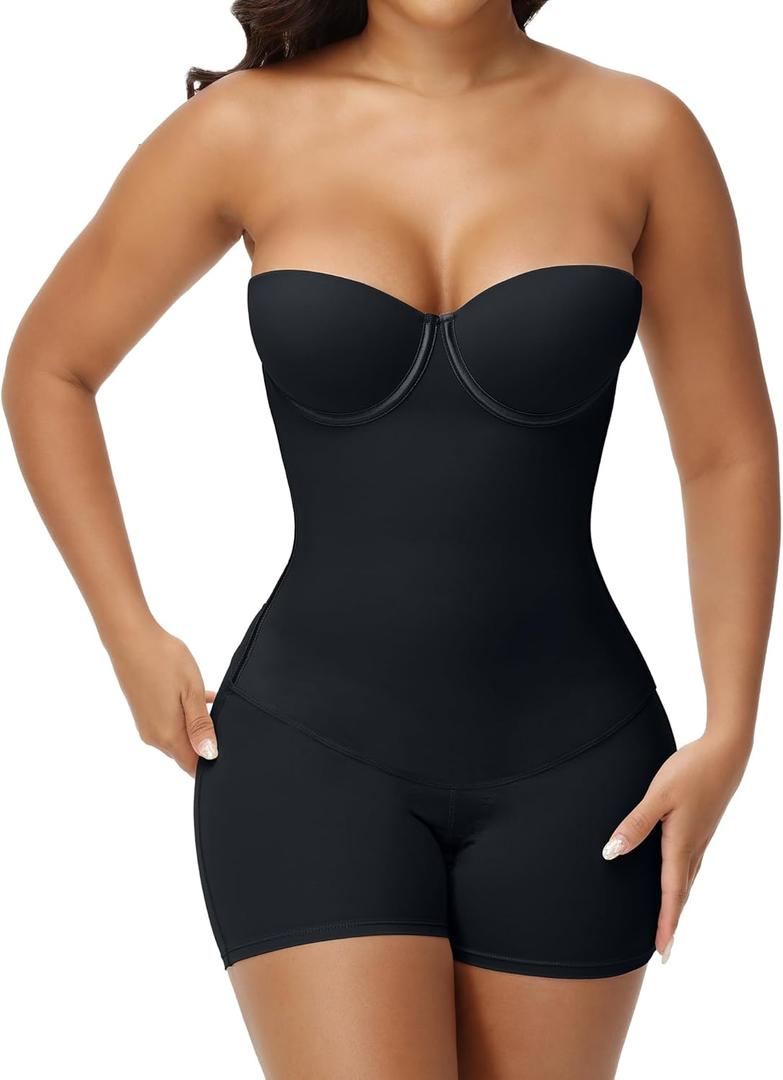 Strapless Shapewear for Women Lace-up Body Shper Backless Shpewear Bodysuit Butt Lifter (X-Large, Black)