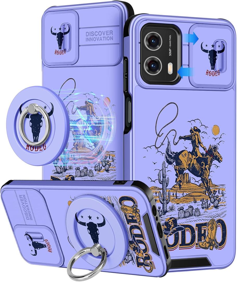 Buleens for Moto G Power 5G 2024 Case - with Ring Stand & Camera Cover Aesthetic Cute Designed for Women Girls Boys Cool Funny Kawaii for Motorola G Power 5G 2024 Phone Case Compatible with Magsafe (Purple Cowboy)