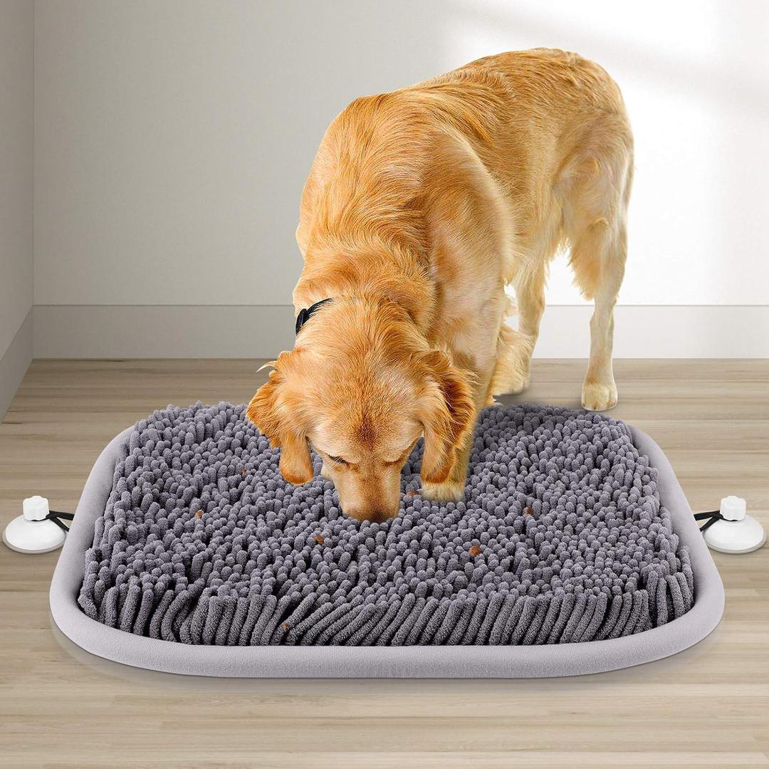 Snuffle Mat for Dogs, 17'' x 21'' Dog Sniffing Interactive Feeding Game Boredom, Puzzle Toys Encourages Natural Foraging Skills and Stress Relief Small/Medium/Large Dogs, Gray