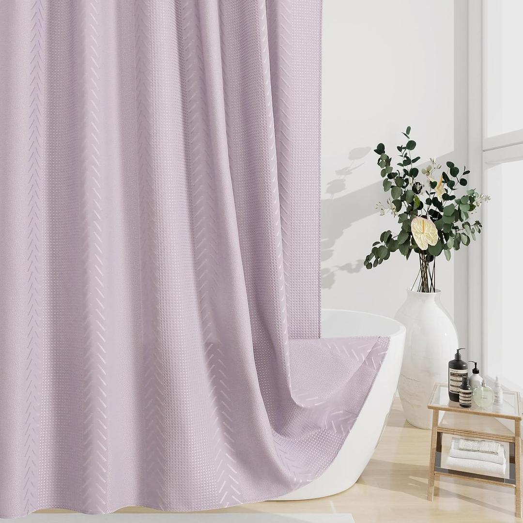 3D Embossed Pattern Shower Curtain, Simple and Chic Pattern Vintage Curtain for Bathroom, Waterproof Fabric Shower Curtains with Hooks, 72 W x 72 H, Lavender