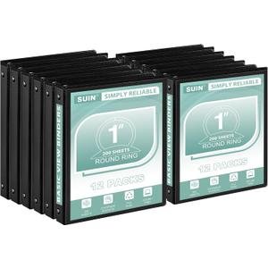 SUIN1-Inch 3-Ring-Binder, Customizable Clear View Cover, for US Letter Size 8-1/2 x 11'', Perfect for Office/School (Black - 12 Packs)