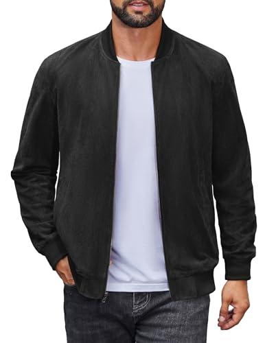 COOFANDY Bomber Jacket Mens Lightweight Suede Jackets Casual Varisty Jacket Faux Leather Jackets, Black, M
