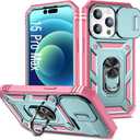 Case Compatible with iPhone 15 Pro Max, Shockproof Impact Resistant with Slide Lens Protective Cover Case for iPhone 15 Pro Max 6.7 inch (Pink Green)