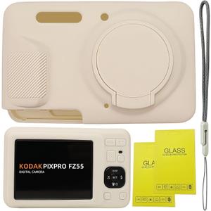Case for Kodak PIXPRO FZ55,FZ55 accessories,Soft Silicone Protective Case Removable Lens Cover,Comes with 2 Screen Protectors and 1 Wrist Strap. (Misty White)