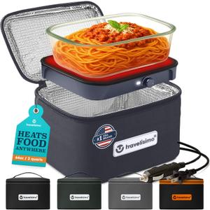 TRAVELISIMO Portable Microwave, Portable Food Warmer For Work & Home Use, Heated Lunch Box 12V/24V/110V, Portable Oven 3-in-1 Food Heater, Electric Lunch Box, Calentador de Comida Portatil (Gray)