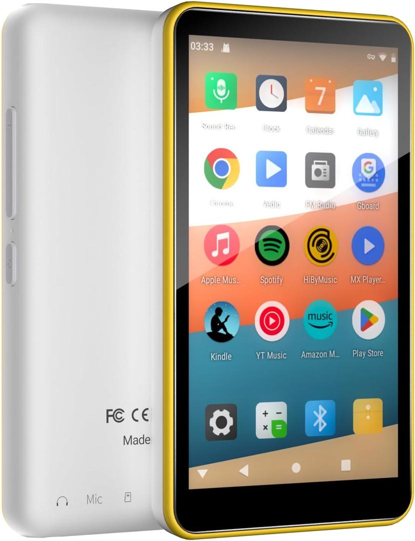 MP3 Player with Bluetooth and WiFi, 144GB Storage & Android OS, 4" Touch Screen, FM Radio, Kids MP3 & MP4 Player with Spotify, Amazon Music, and Google Play Store, DGTenk Portable Media Player(Yellow)