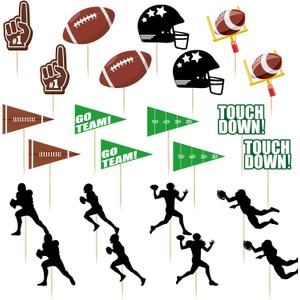 24 Pack Football Cupcake Toppers, 12 Styles Football Cake Toppers, Cocktail Picks for Birthday Party Decorations Game Day Party Decorations
