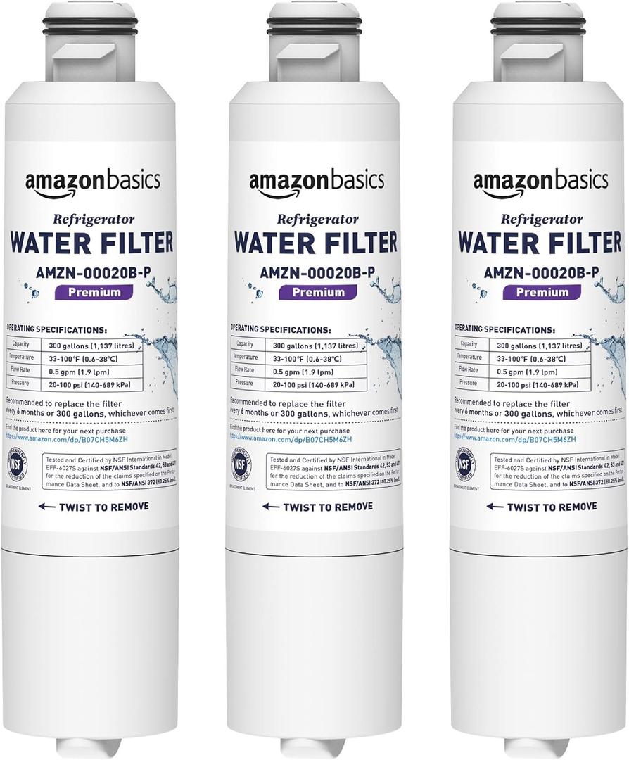 Amazon Basics Replacement Samsung DA29-00020B Refrigerator Water Filter Cartridge, NSF Certified, Reduces Contaminants, 3-Pack