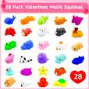 28 Packs Valentine Mochi Squishy Toys with Valentine Cards Animal Squishies for Kids Valentines Day Gift Exchange Classroom Prizes Valentine Party Favors Supplies