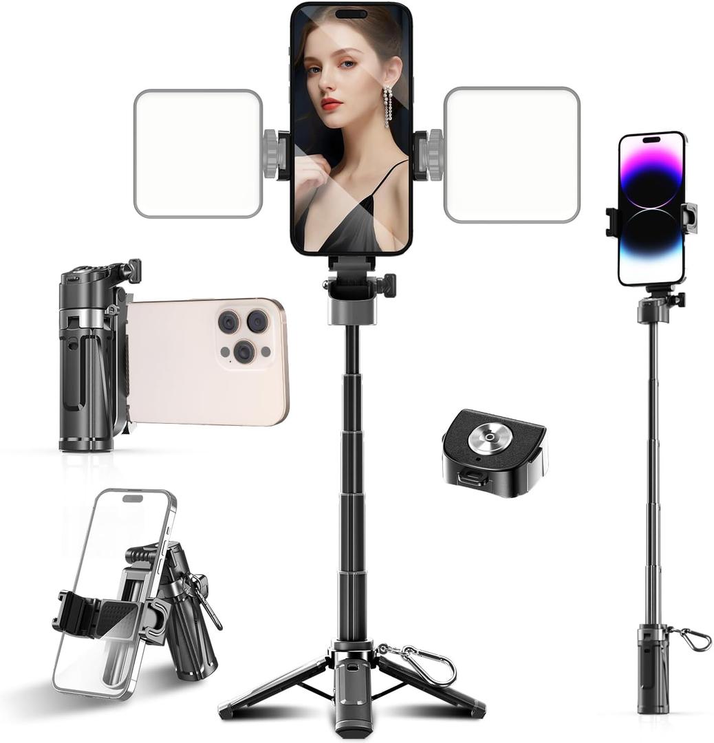 Selfie Stick Tripod, Tripod for iPhone Wireless Remote for Selfies, Pocket Size 4-16" high 4-in-1 Support 4.7-7" Mobile Phones Portable Stand for Video Recording Travel TIK Tok Vlog Live Broadcast