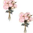 Pink Peonies Artificial Flowers 2 Bouquets Vintage Peonies 18pcs Pink Flowers Artificial for Wedding Decoration Bride Bouquet Faux Crafts Floral Arrangement