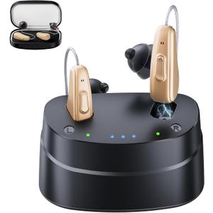 Hearing Aids, Hearing Aids for Seniors, Rechargeable Hearing Aid with Noise Cancellation, 5-Level Button Volume Control, OTC Hearing Amplifier for Moderate Hearing Loss, Clear Sound