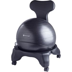 Gaiam Classic Balance Ball Chair  Ergonomic Stability Chair for Desk & Office | Yoga Ball Seat with Base, Air Pump, & Exercise Guide | Improves Posture & Core Strength (300 lb Capacity) (Black)